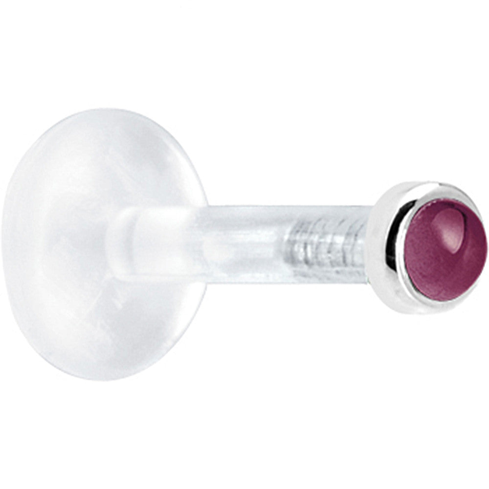 BodyCandy Solid 14K White Gold 2mm Genuine Rhodolite Garnet Bioplast Push in Labret — detail close-up