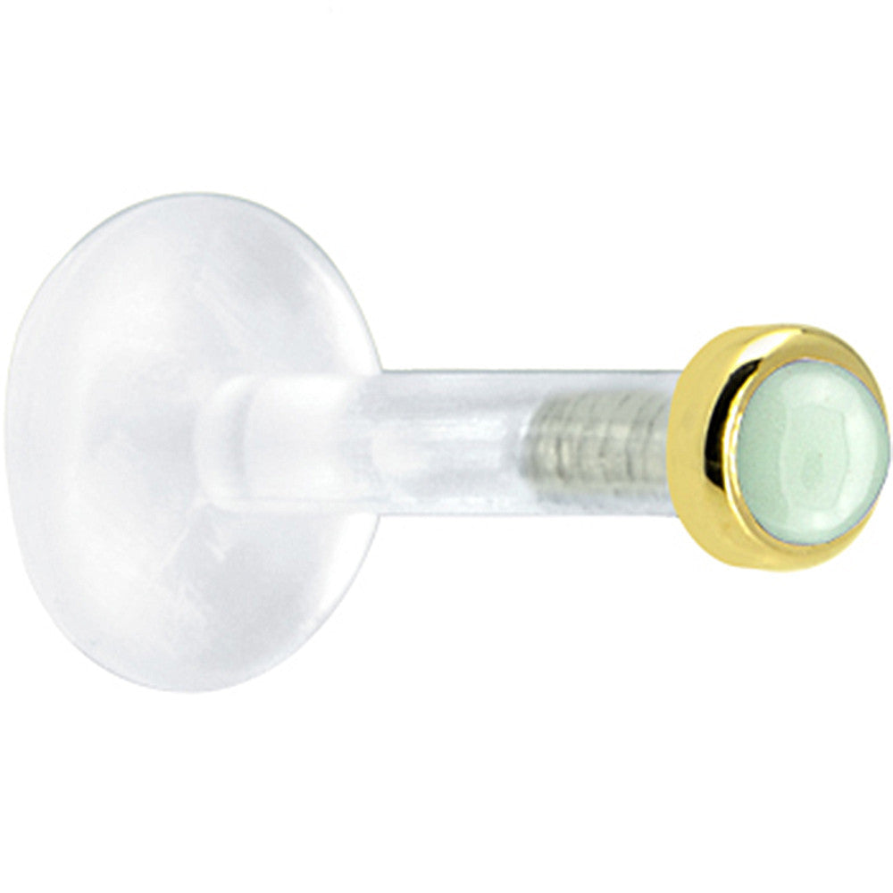 BodyCandy Solid 14K Yellow Gold 2mm Genuine Aventurine Quartz Bioplast Push in Labret — detail close-up
