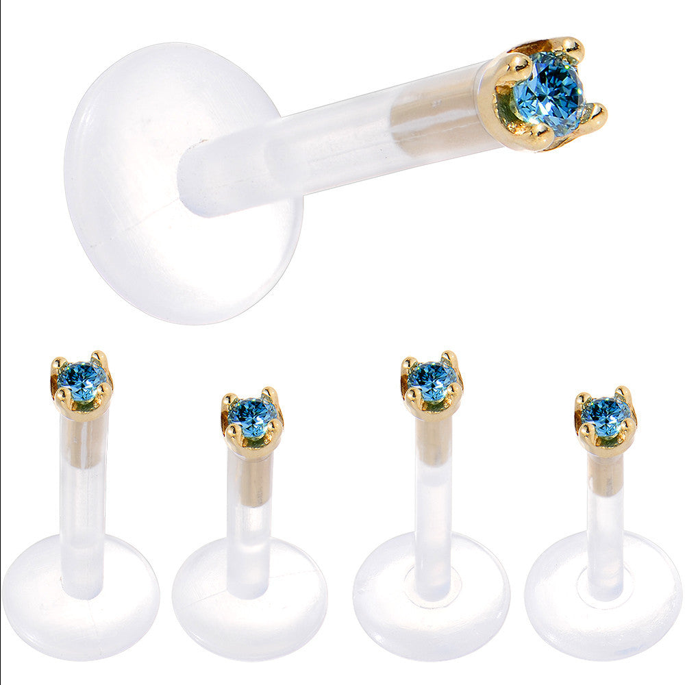 BodyCandy Solid 14K Yellow Gold 1.5mm Genuine Blue Diamond Bioplast Push in Labret — alternative angle