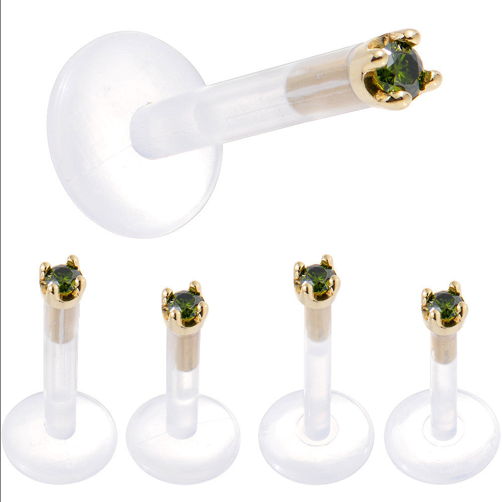 BodyCandy Solid 14K Yellow Gold 1.5mm Genuine Green Diamond Bioplast Push in Labret — alternative angle