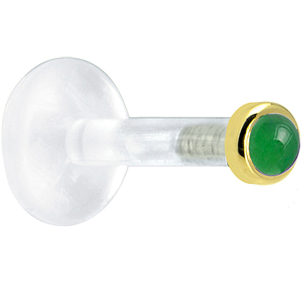 BodyCandy Solid 14K Yellow Gold 2mm Genuine Jade Bioplast Push in Labret — detail close-up