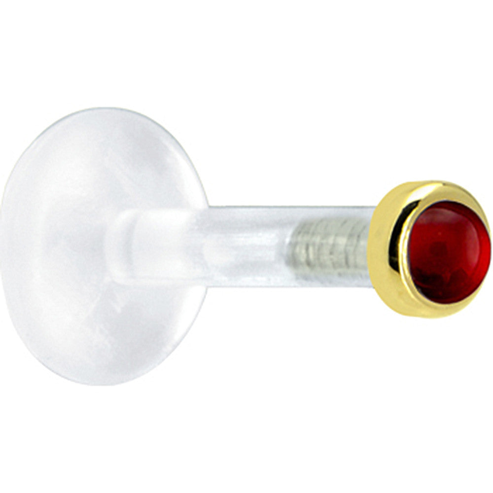 BodyCandy Solid 14K Yellow Gold 2mm Genuine Ruby Bioplast Push in Labret — main product shot