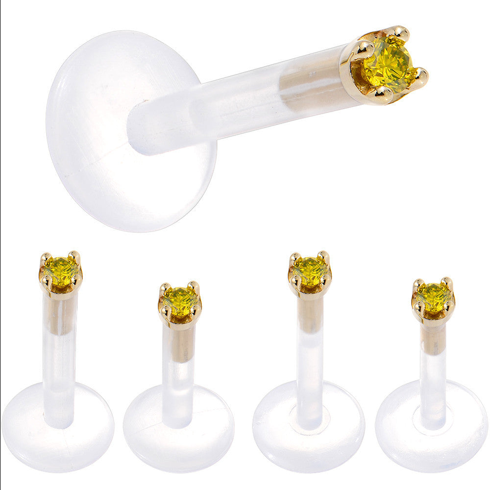 BodyCandy Solid 14K Yellow Gold 1.5mm Genuine Yellow Diamond Bioplast Push in Labret — alternative angle