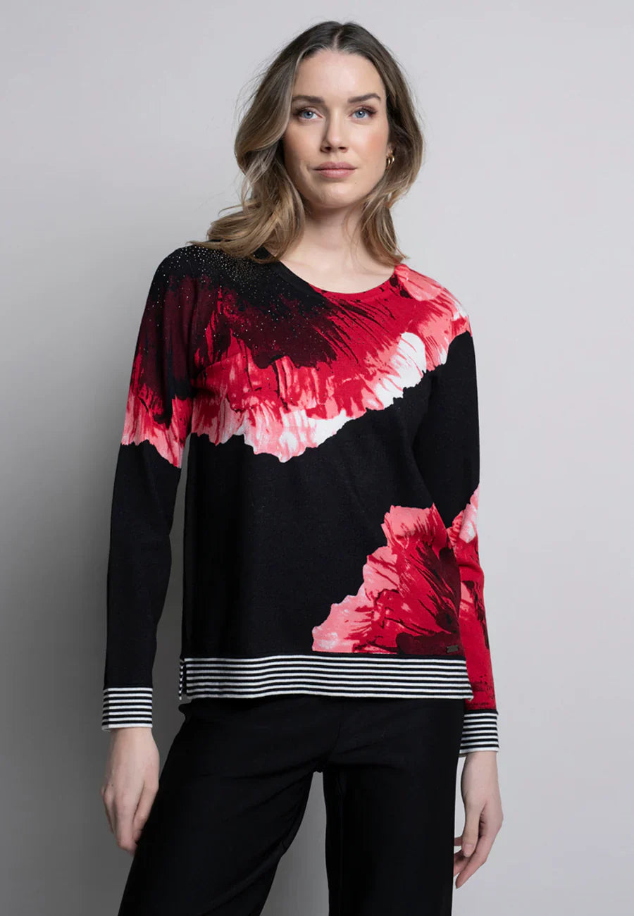 KADOU BOUTIQUE Printed Floral Sweater Top — main product shot