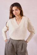 KADOU BOUTIQUE Lace Sleeve Knitted Sweater — main product shot
