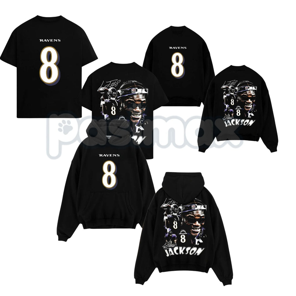 Pasimax Lamar Jackson 8 Flock Nation Outfit V2 Cotton Hoodie – Baltimore Football Fan Pullover, Unisex Game Day Apparel — mai