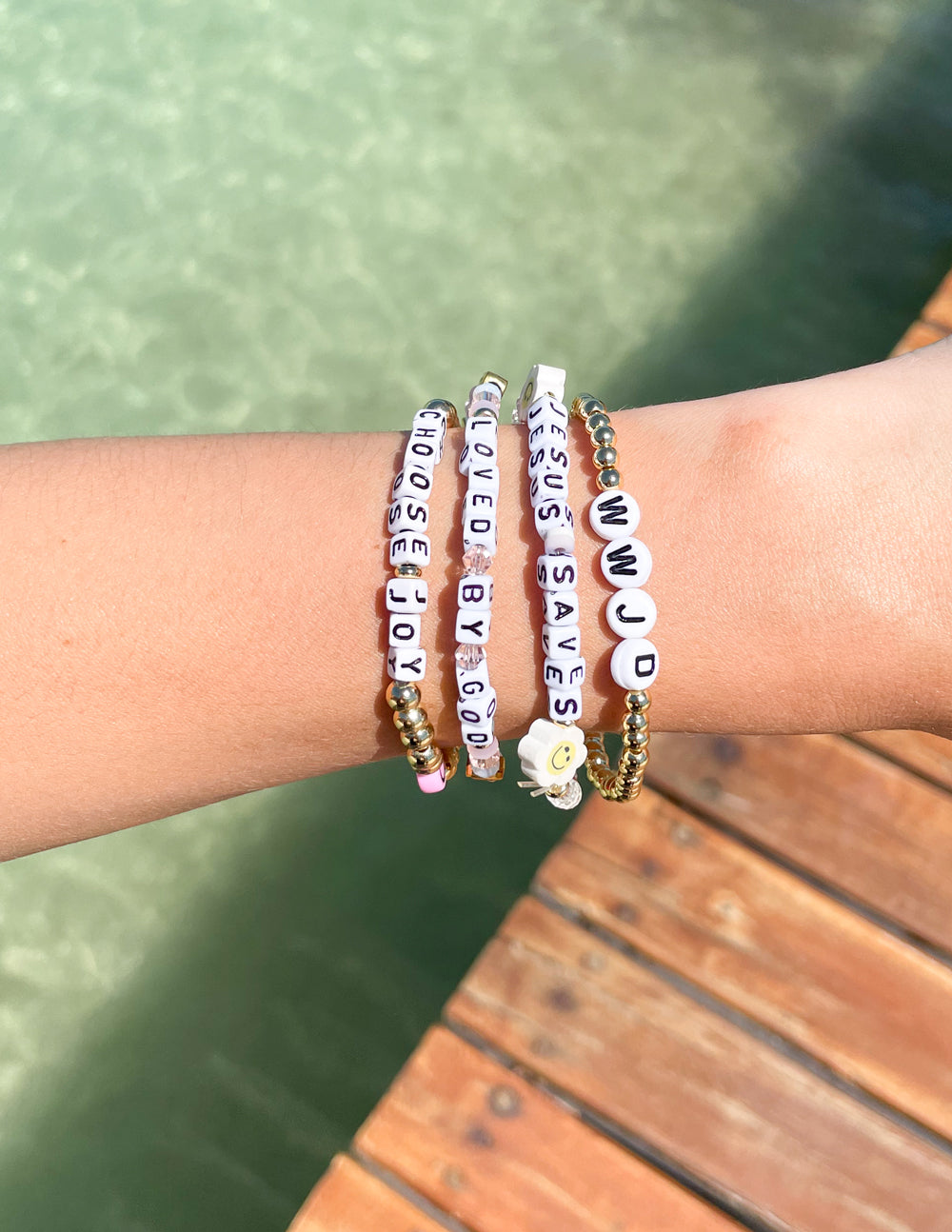 Elevated Faith Loved By God Letter Bracelet — side view
