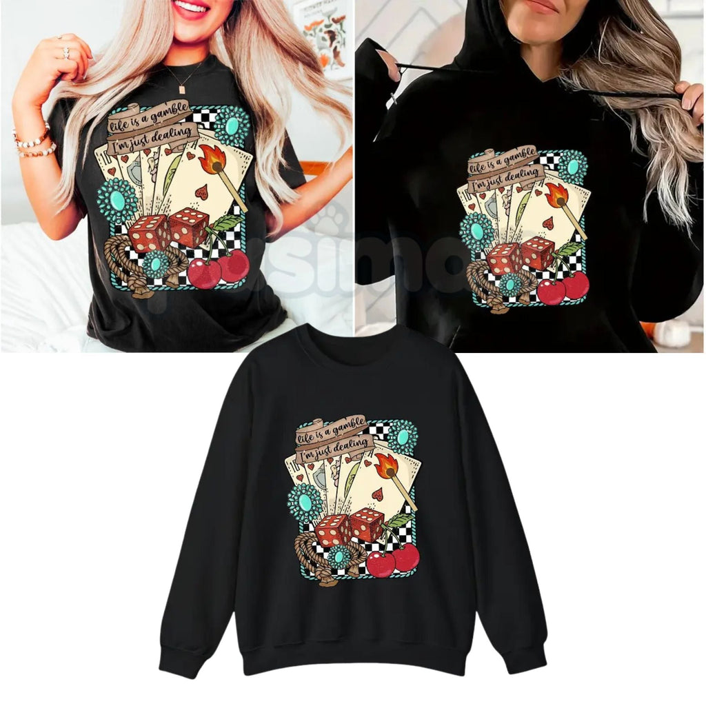 Pasimax Life is a Gamble Shirt – Retro Turquoise Western Graphic Hoodie & Wild West Country Sweatshirt — main product shot