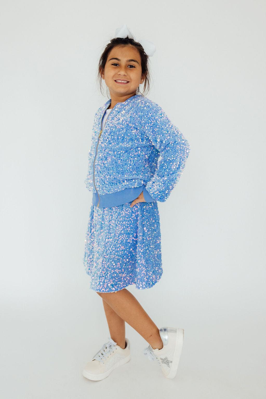 Mila & Rose ® Light Blue Velvet Sequin Jacket — back view