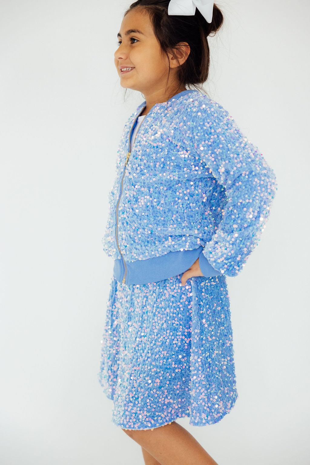 Mila & Rose ® Light Blue Velvet Sequin Jacket — side view