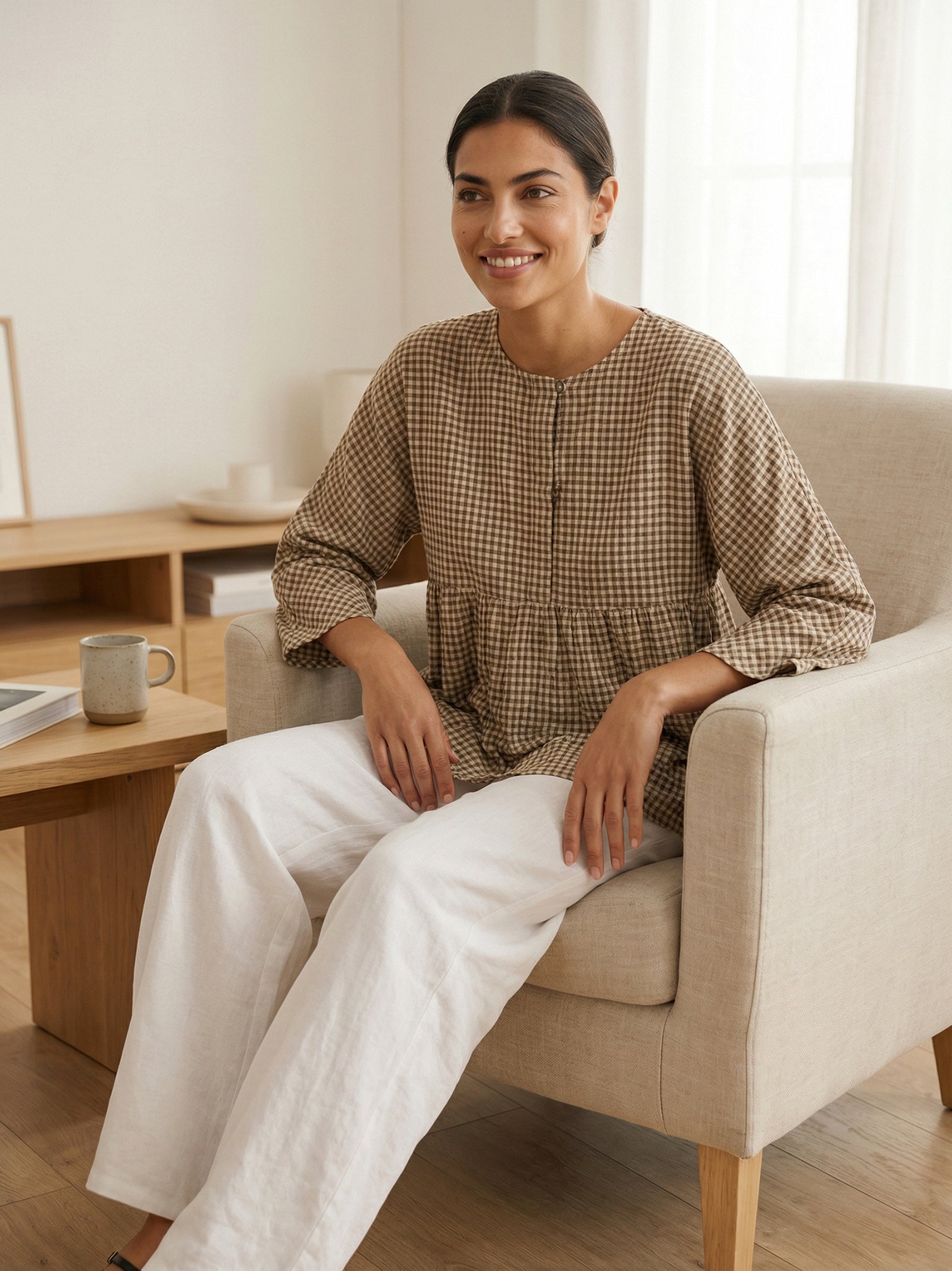 LINTICO Linen Checked Long-Sleeved Top CAROLINE — packaging