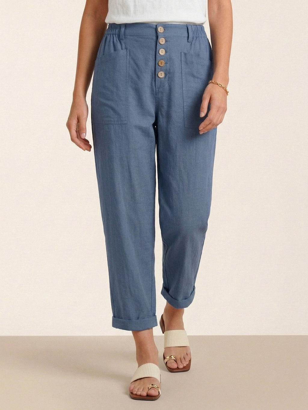 LINTICO Linen Simple Button Fly Trousers HEIDI — detail shot 8