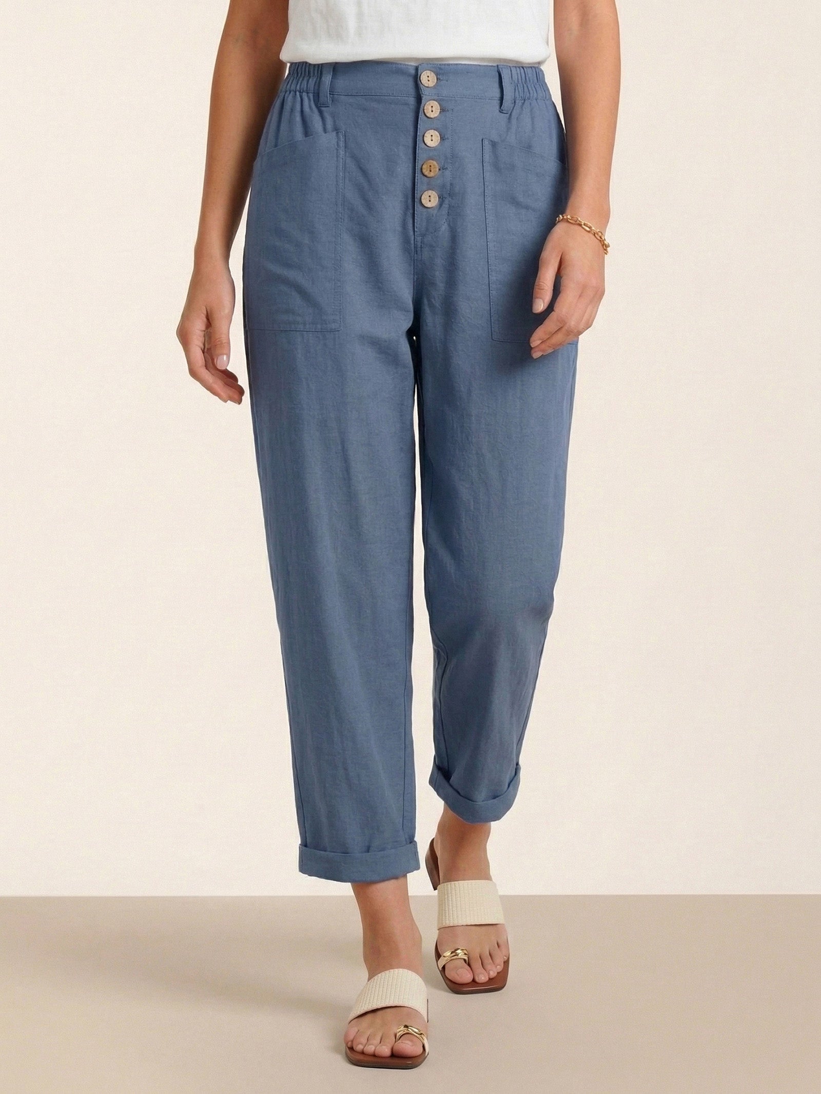 LINTICO Linen Simple Button Fly Trousers HEIDI — detail shot 8