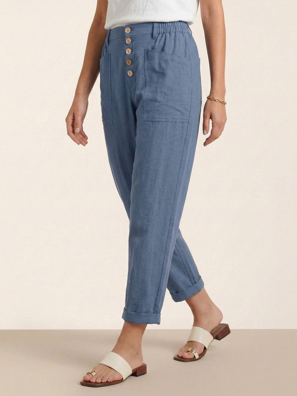 LINTICO Linen Simple Button Fly Trousers HEIDI — detail shot 7