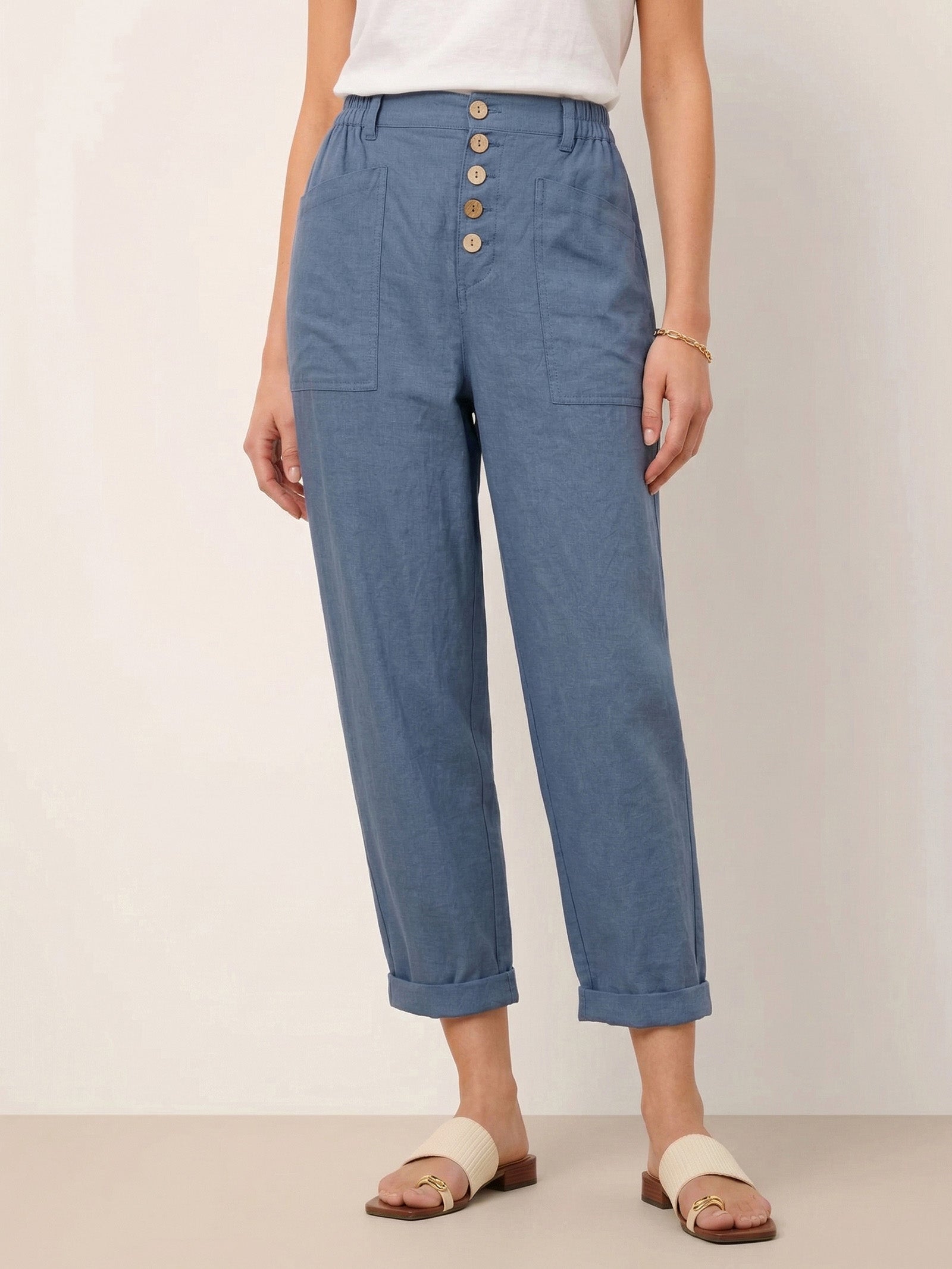 LINTICO Linen Simple Button Fly Trousers HEIDI — detail shot 9