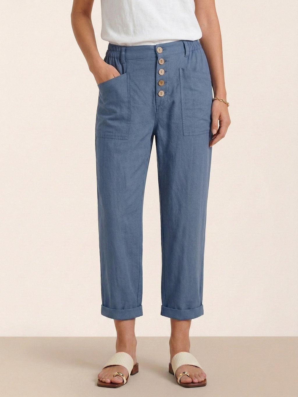 LINTICO Linen Simple Button Fly Trousers HEIDI — main product shot