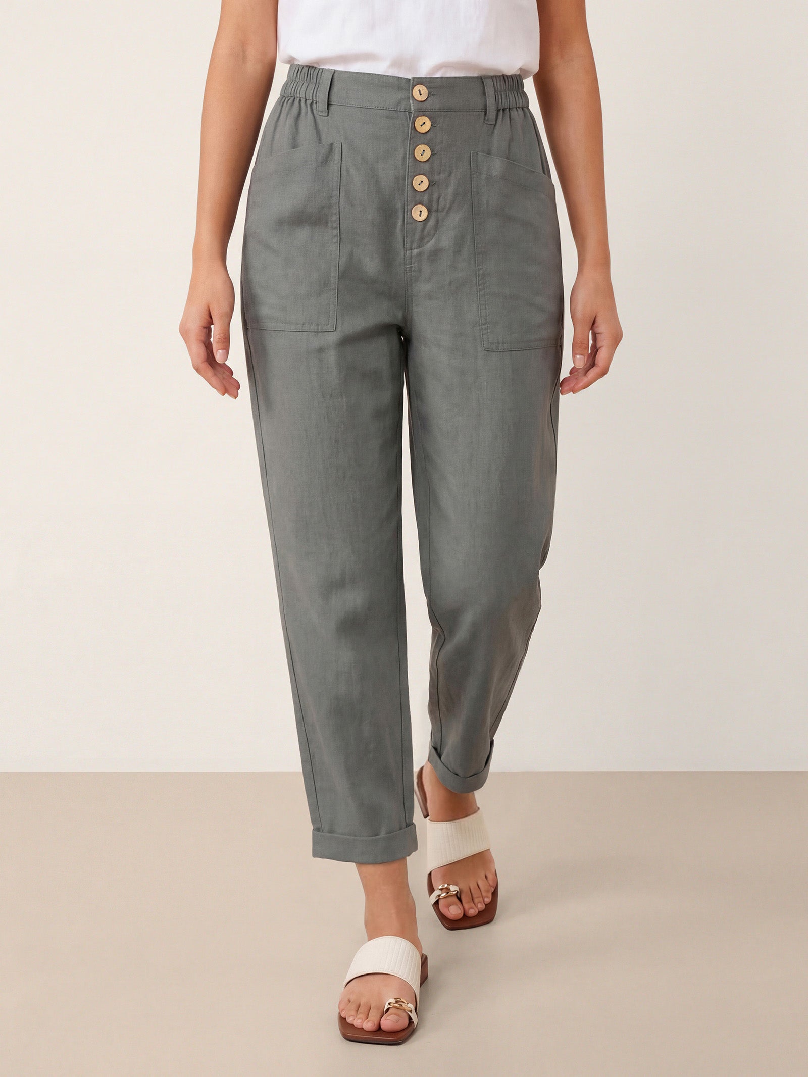 LINTICO Linen Simple Button Fly Trousers HEIDI — size reference