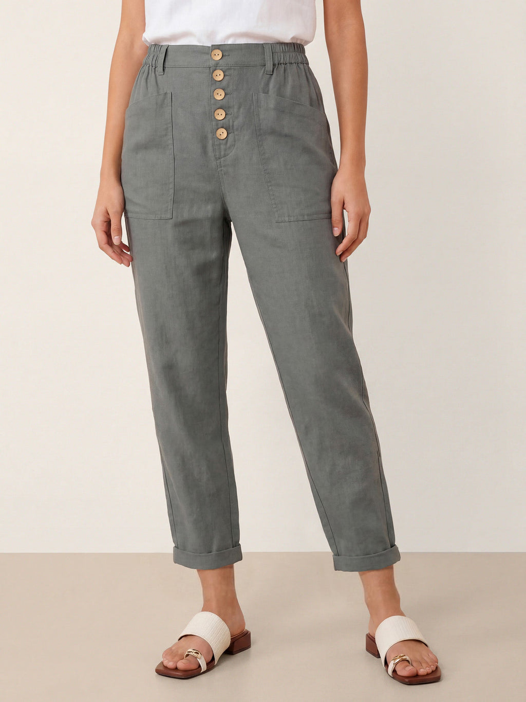 LINTICO Linen Simple Button Fly Trousers HEIDI — comparison shot
