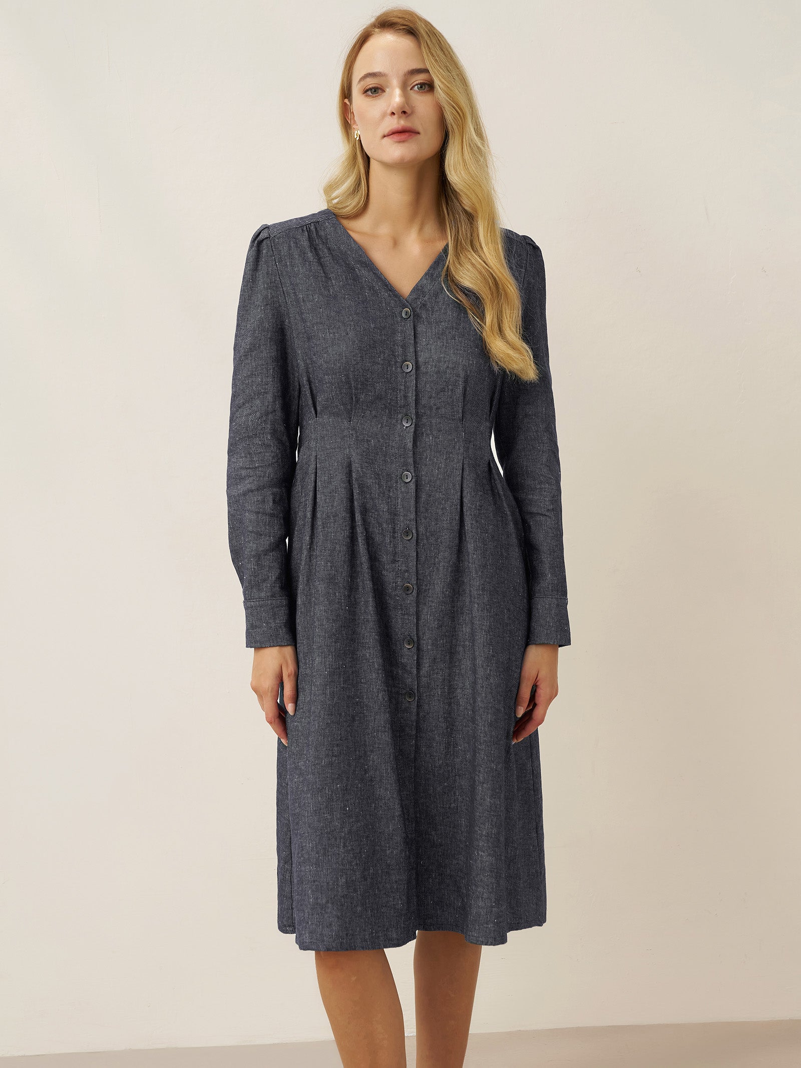 LINTICO LINTICO Linen Denim Texture Jacket Dress HANNAH — main product shot