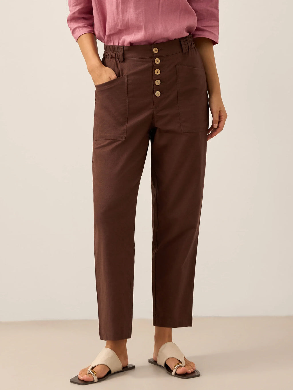 LINTICO Linen Simple Button Fly Trousers HEIDI — main product shot