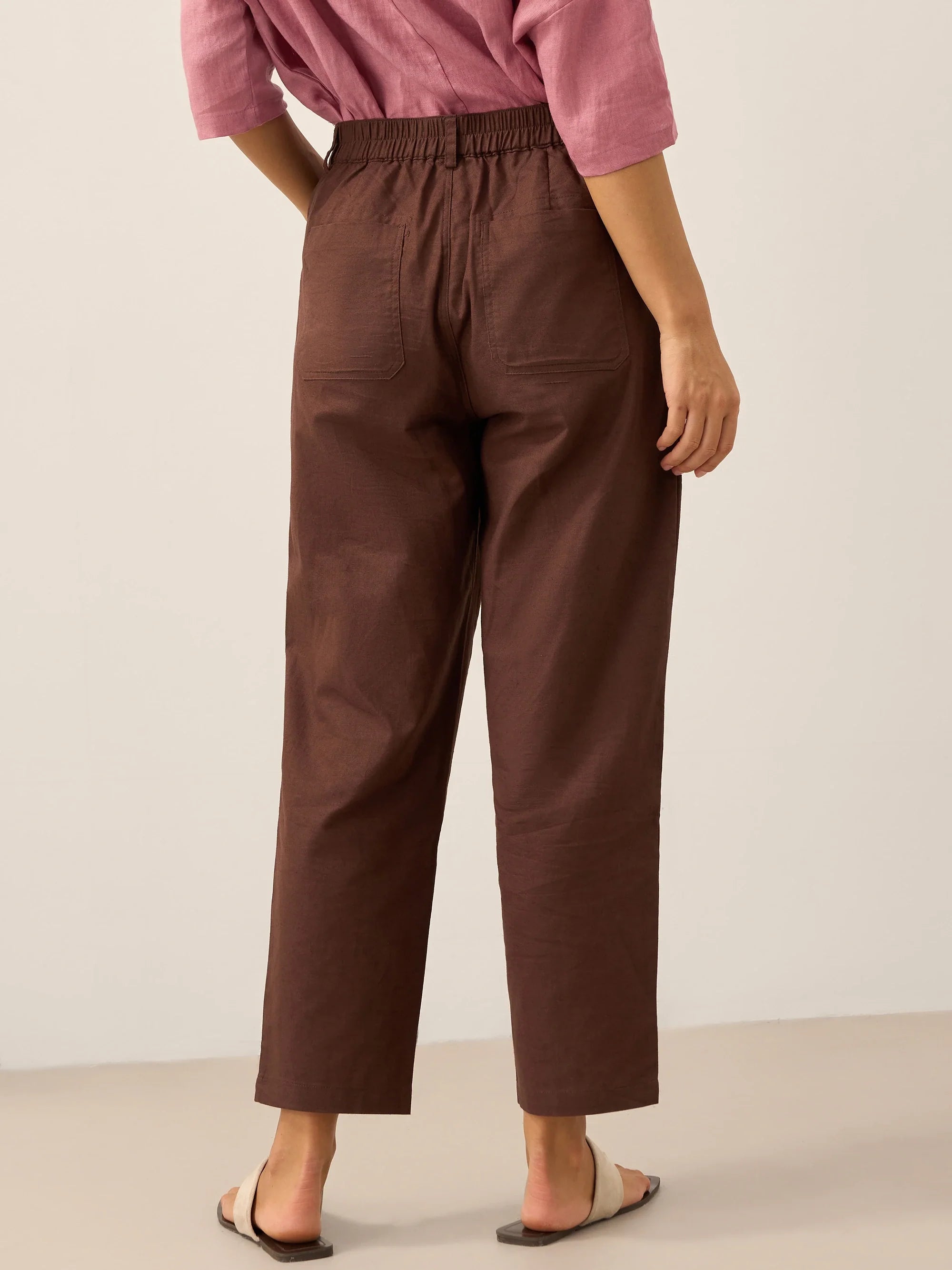 LINTICO Linen Simple Button Fly Trousers HEIDI — lifestyle worn / used context