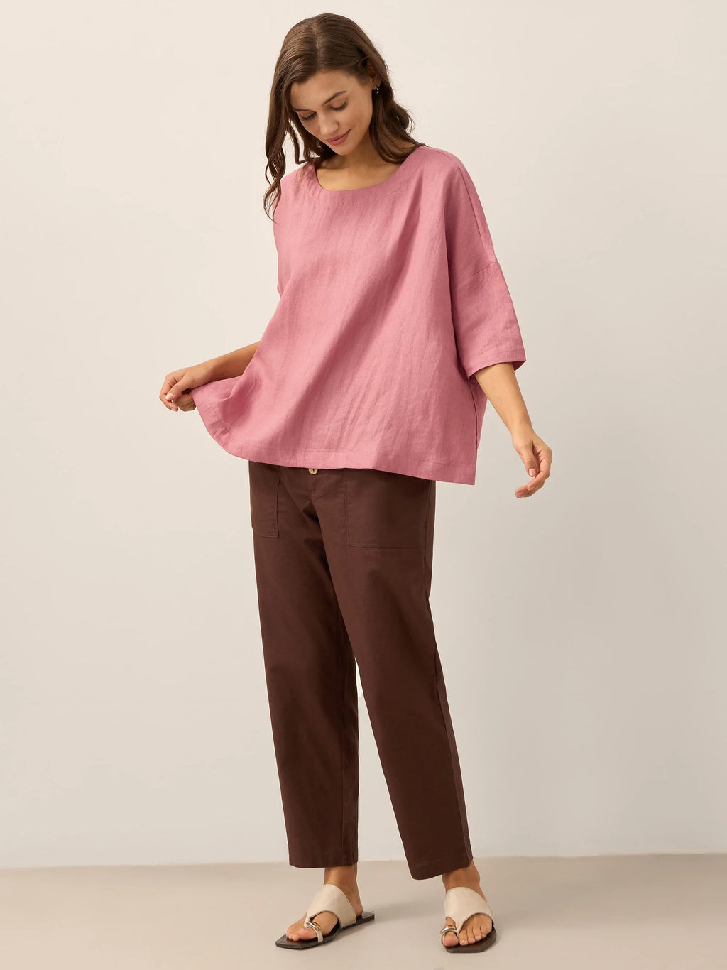LINTICO Linen Simple Button Fly Trousers HEIDI — lifestyle context