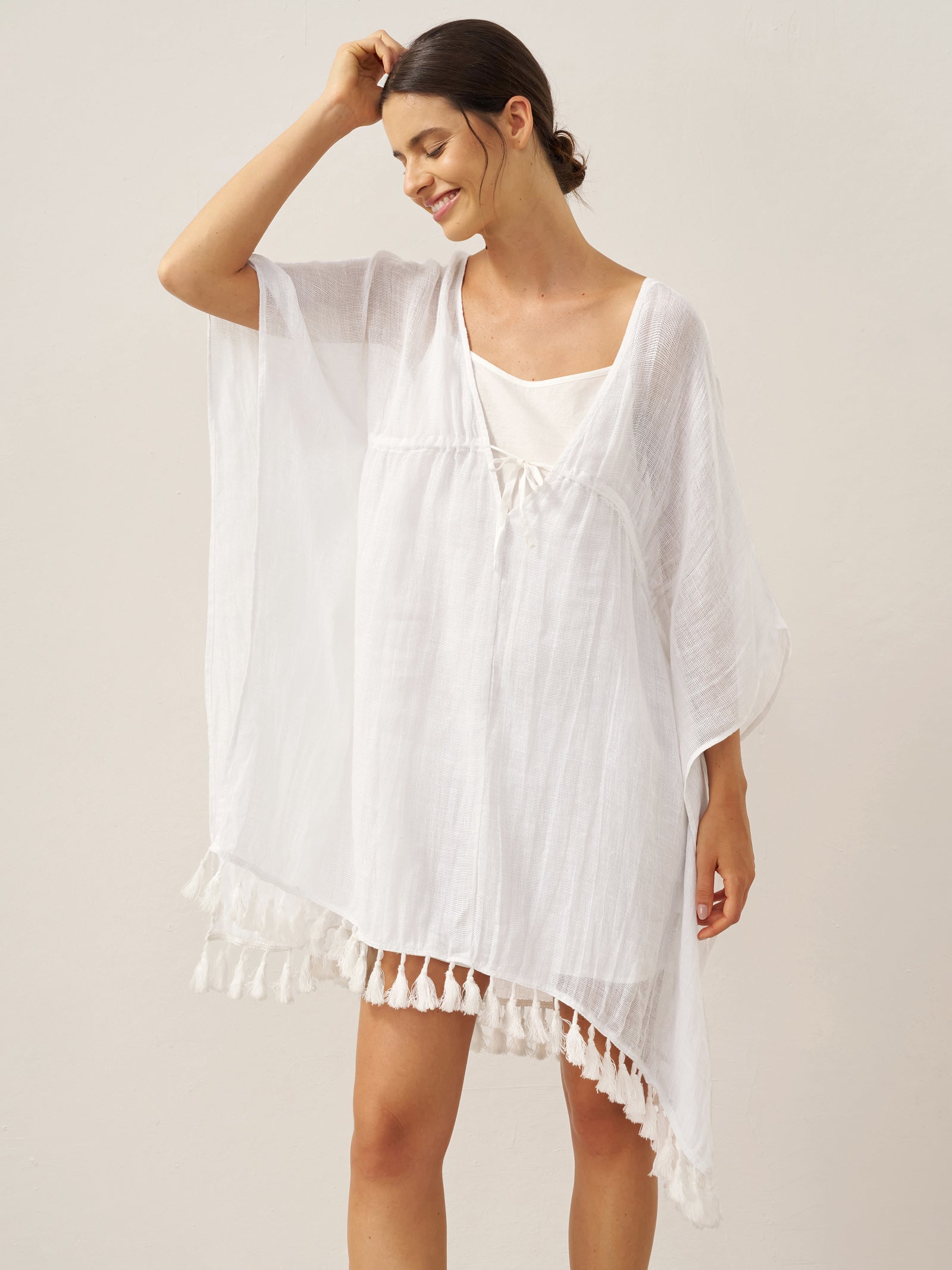 LINTICO LINTICO Linen V-Neck Cover-Up and Slip Dress Set CASS — LINTICO branding close-up