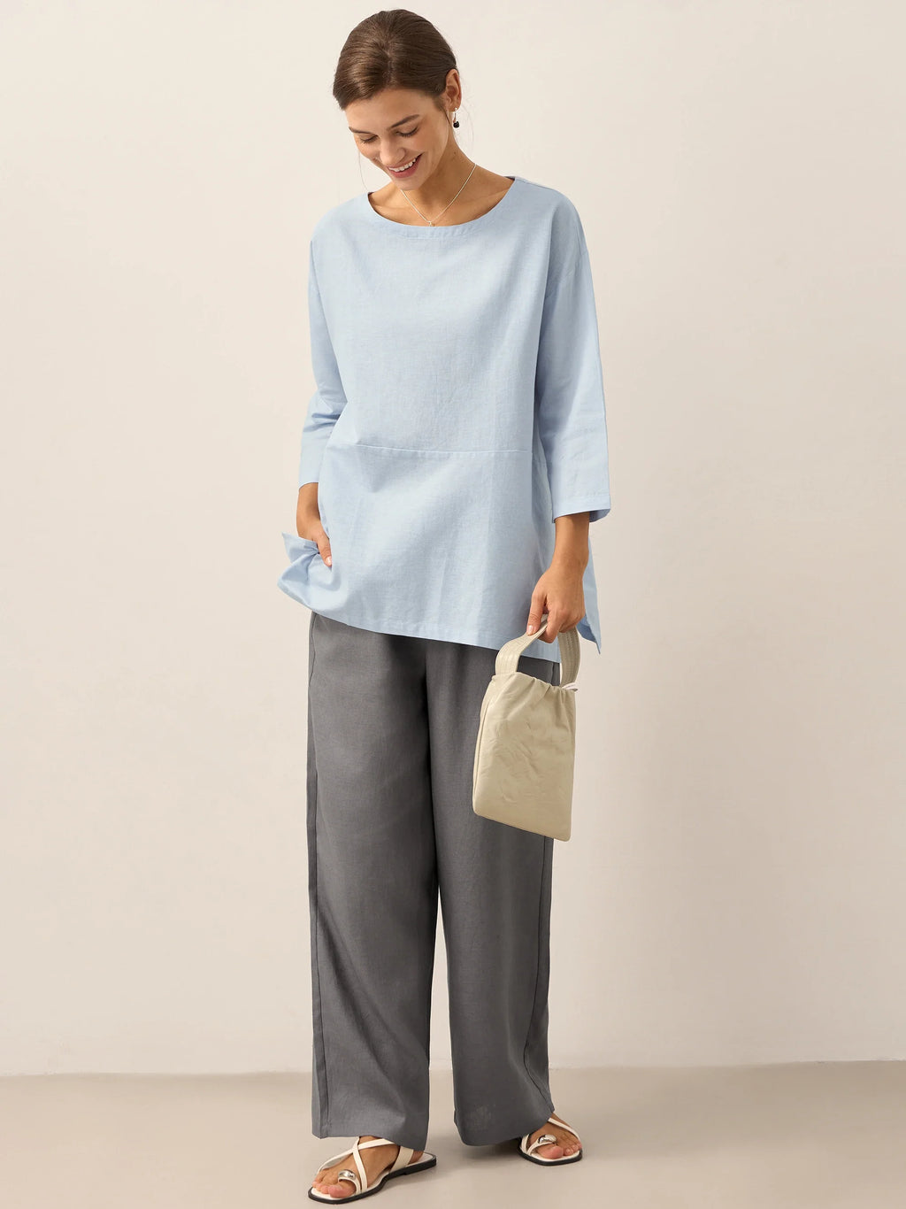 LINTICO Linen White Boat Neck Oversized Top AVA — detail shot 10