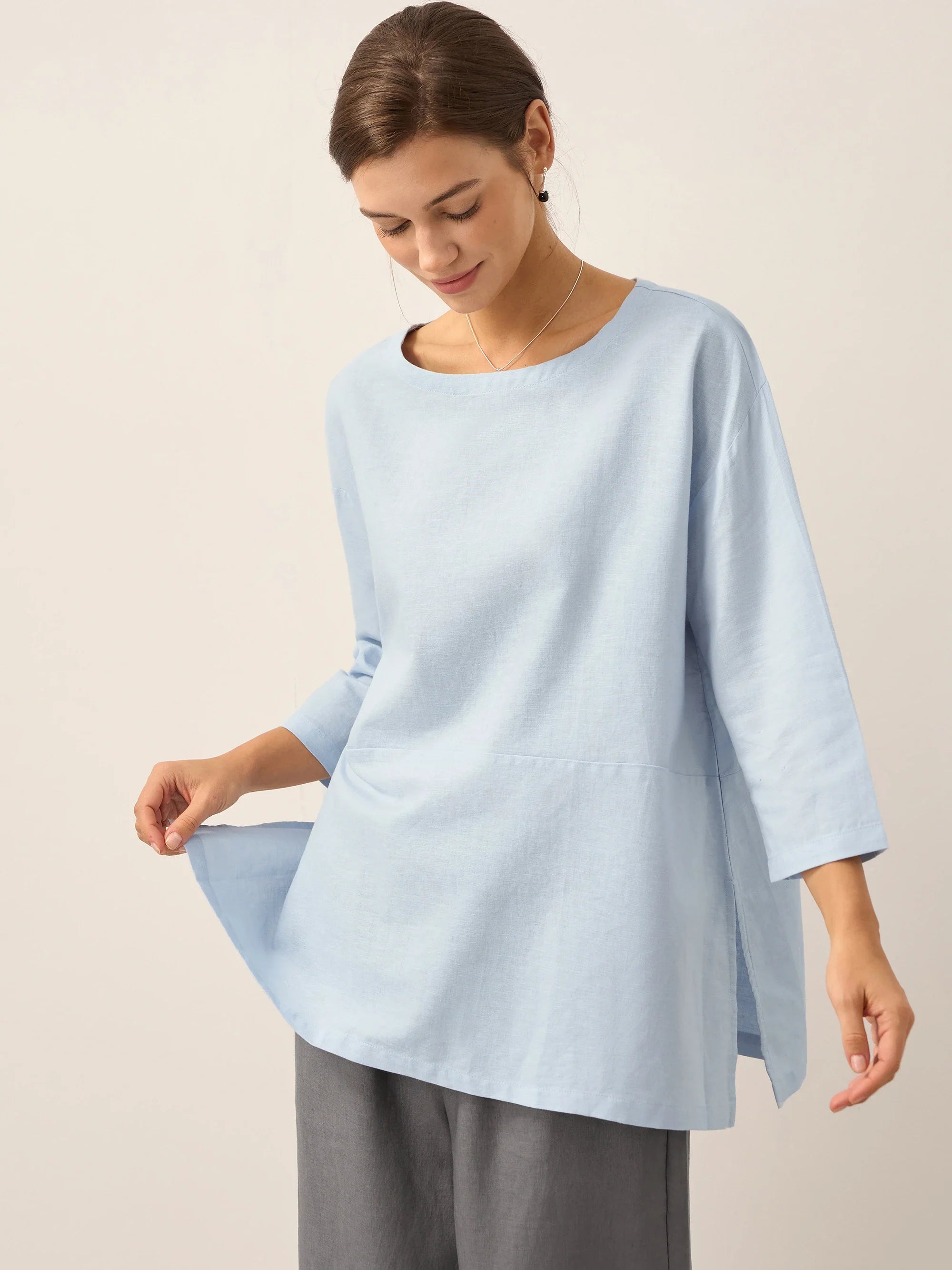 LINTICO Linen White Boat Neck Oversized Top AVA — detail shot 7