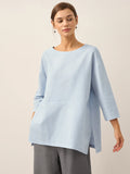 LINTICO Linen White Boat Neck Oversized Top AVA — detail shot 6