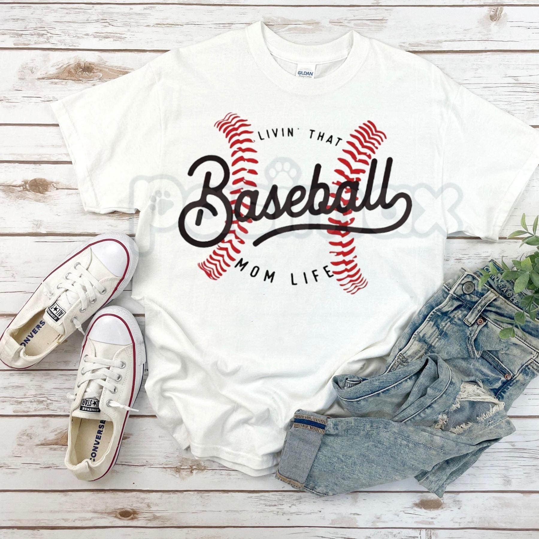Pasimax "Livin' That Baseball Mom Life" Short Sleeve Crew Neck - Premium 100% Cotton Baseball Mom Graphic Tee, Game Day Sport
