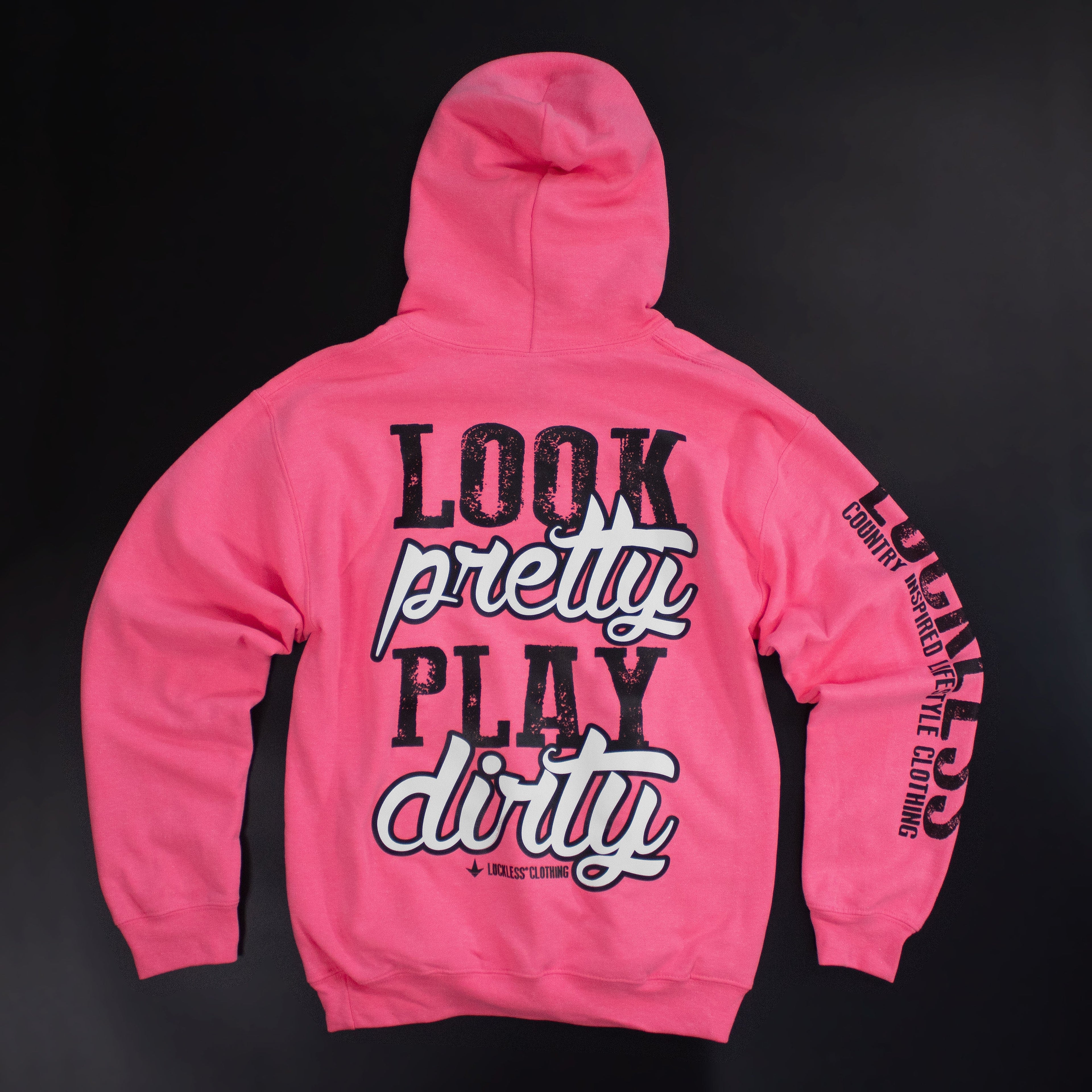Luckless Outfitters Look Pretty Play Dirty Hoodie — in-use photo