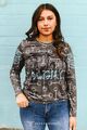 Lucky & Blessed Charcoal Grey Horse Guard Cowgirl Long Sleeve Top Plus Size