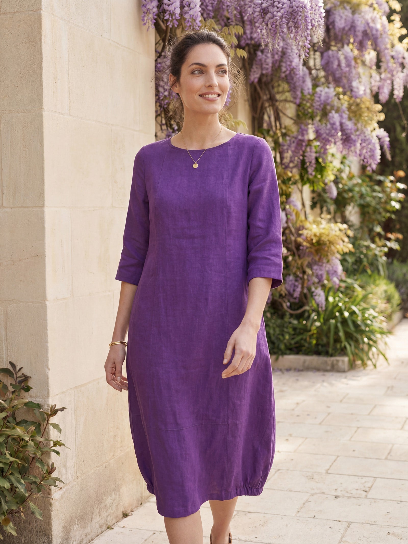 LINTICO 100% Linen Collarless Mid-Length Dress SOFIA — construction detail