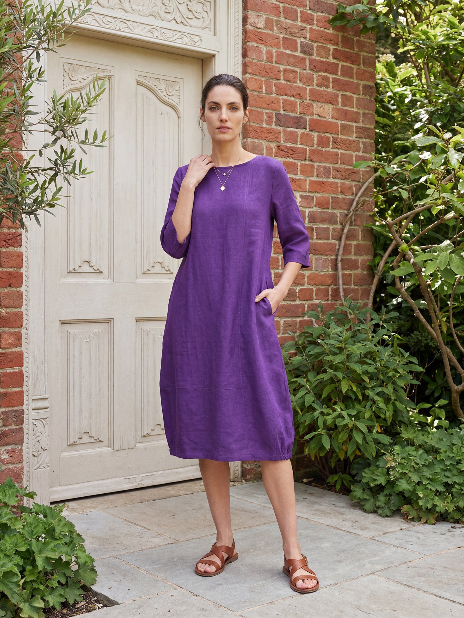 LINTICO 100% Linen Collarless Mid-Length Dress SOFIA — detail shot 7