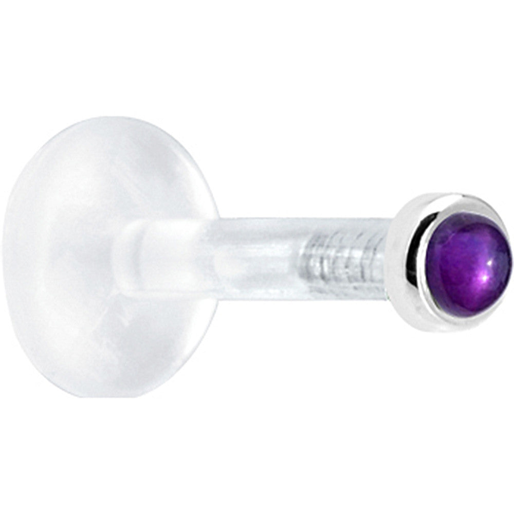 BodyCandy Solid 14K White Gold 2mm Genuine Amethyst Bioplast Push in Monroe — detail close-up