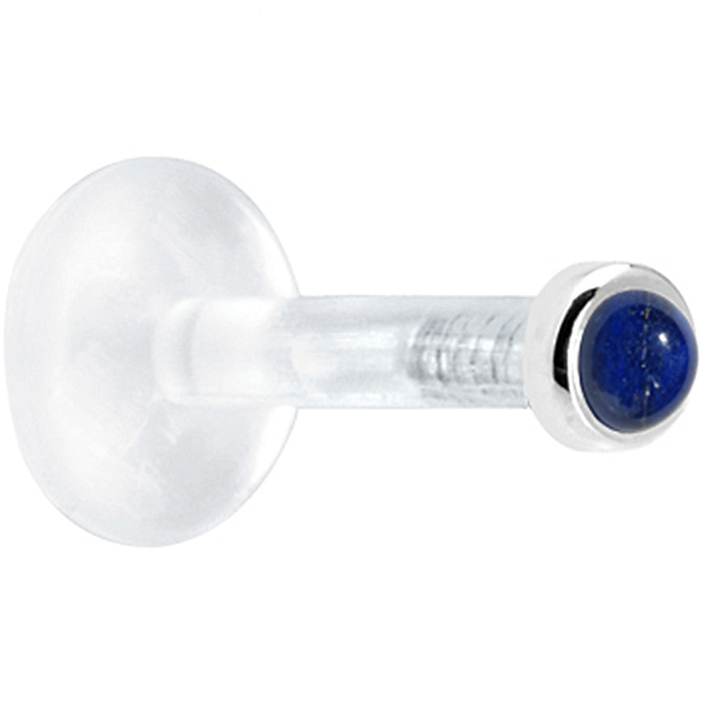 BodyCandy Solid 14K White Gold 2mm Genuine Blue Lapis Lazuli Bioplast Push in Monroe — detail close-up