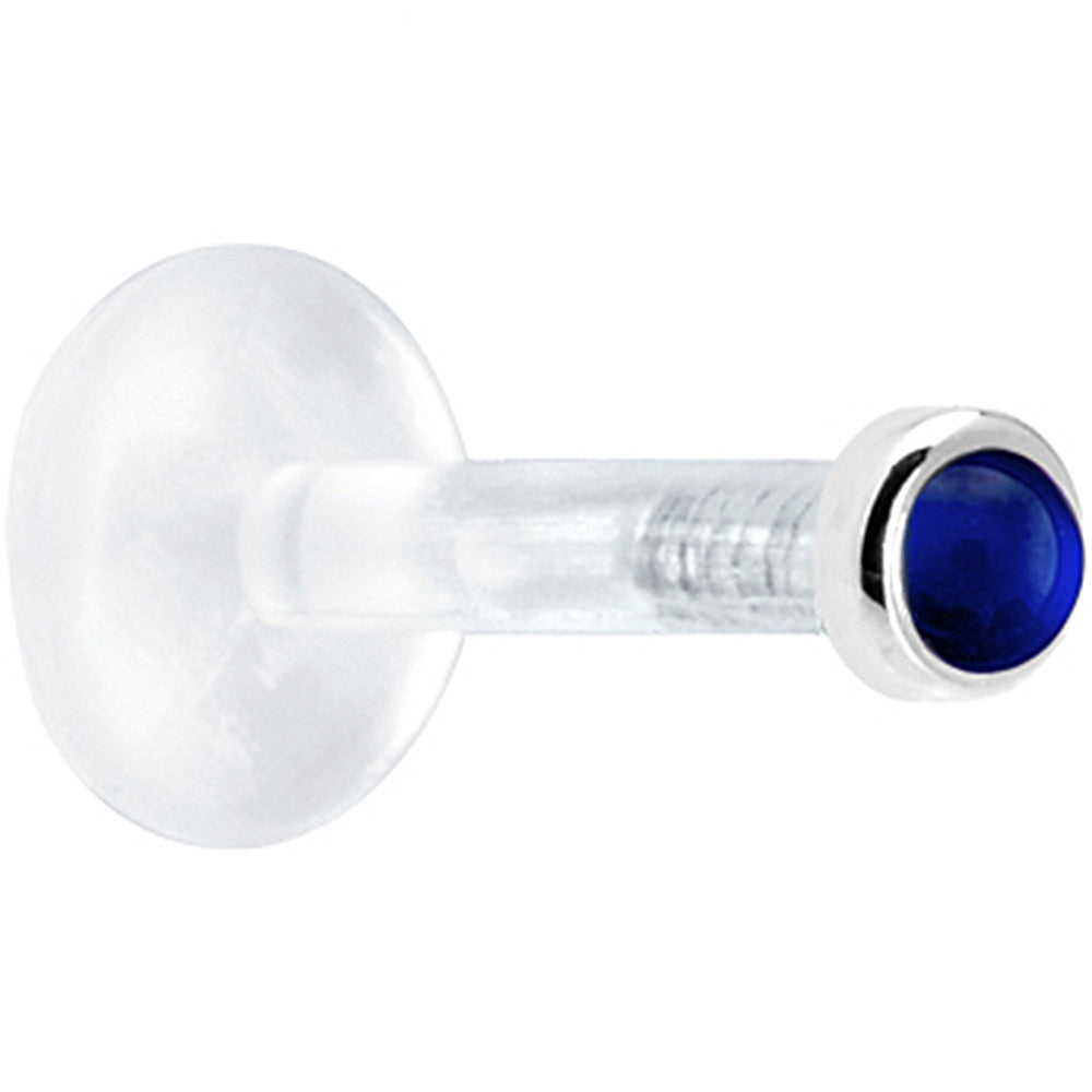 BodyCandy Solid 14K White Gold 2mm Genuine Blue Sapphire Bioplast Push in Monroe — detail close-up