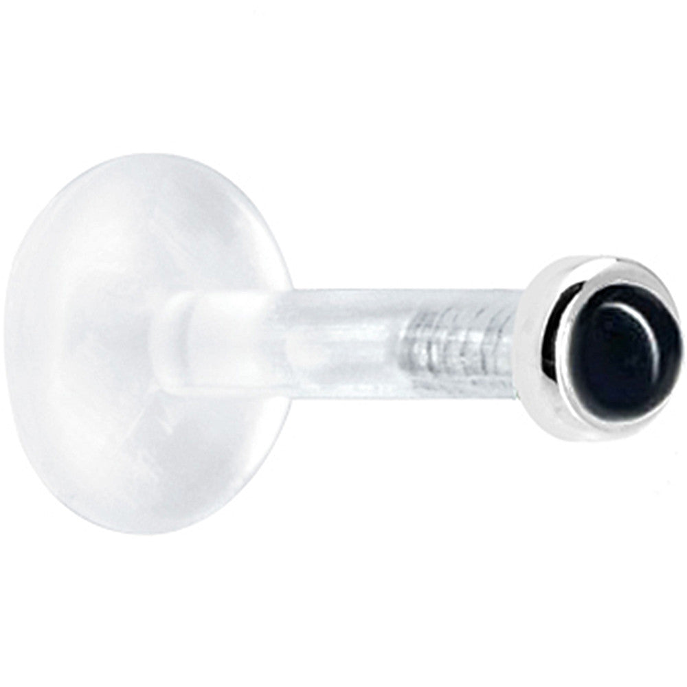 BodyCandy Solid 14K White Gold 2mm Genuine Onyx Bioplast Push in Monroe — detail close-up
