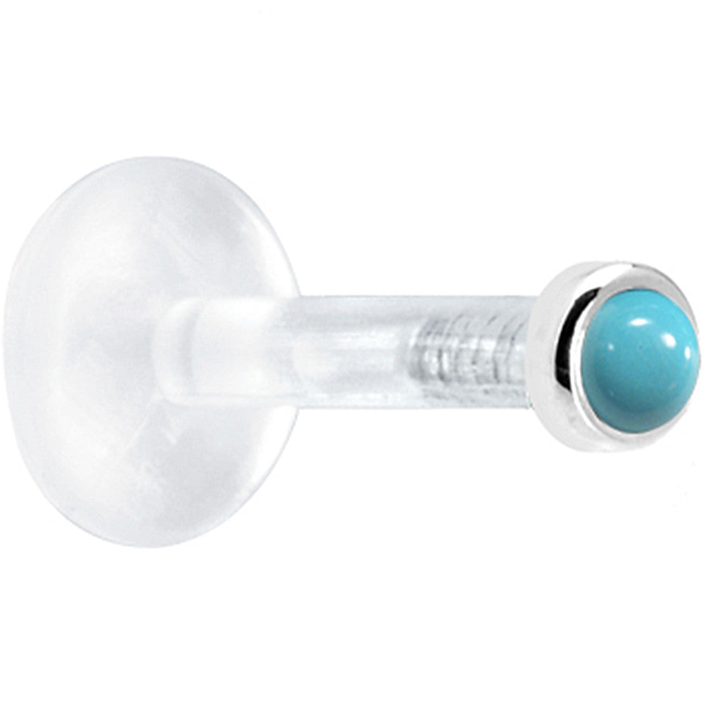 BodyCandy Solid 14K White Gold 2mm Genuine Turquoise Bioplast Push in Monroe — detail close-up