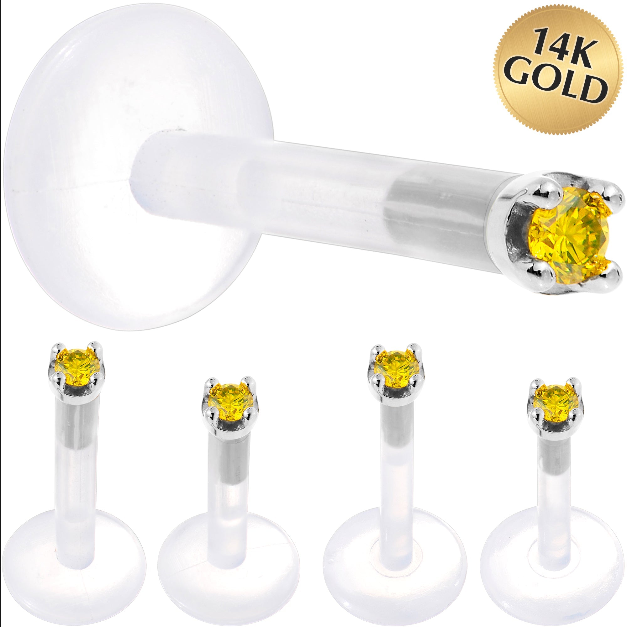 BodyCandy Solid 14K White Gold 1.5mm Genuine Yellow Diamond Bioplast Push in Monroe — main product shot