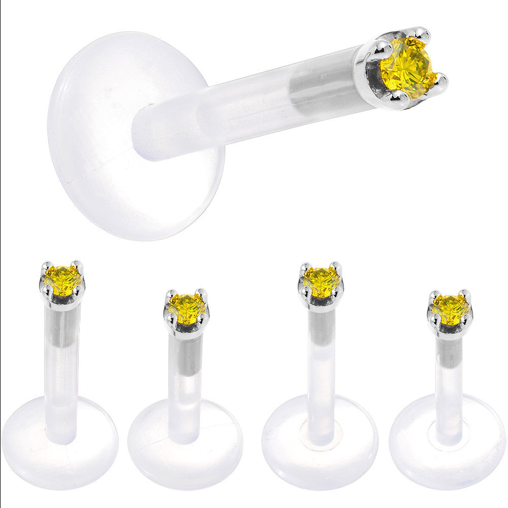BodyCandy Solid 14K White Gold 1.5mm Genuine Yellow Diamond Bioplast Push in Monroe — detail close-up