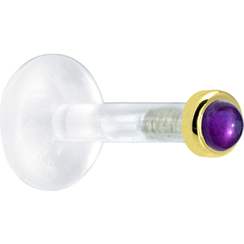 BodyCandy Solid 14K Yellow Gold 2mm Genuine Amethyst Bioplast Push in Monroe — detail close-up