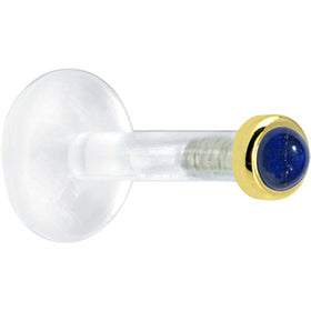 Solid 14K Yellow Gold 2mm Genuine Blue Lapis Lazuli Bioplast Push in Monroe