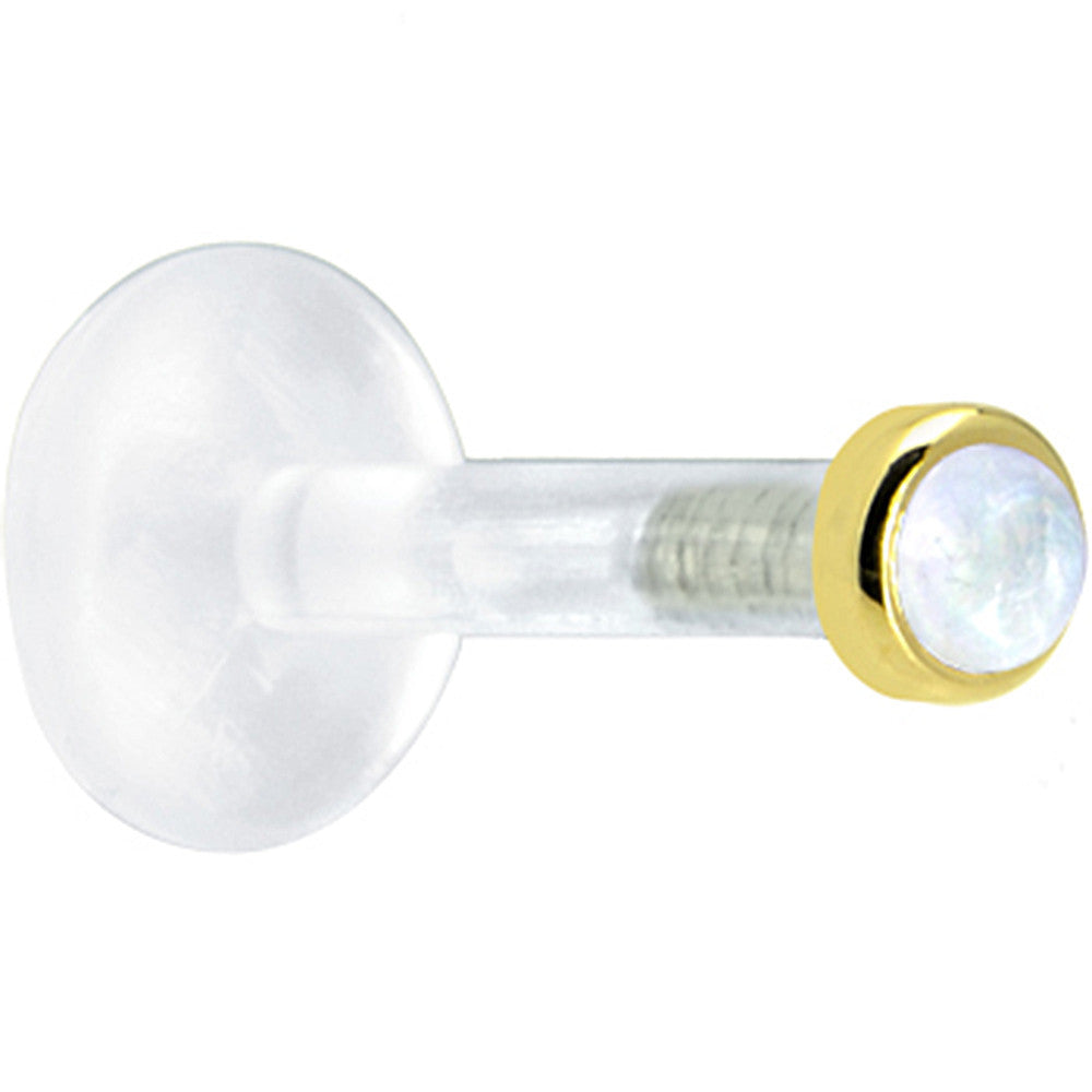 BodyCandy Solid 14K Yellow Gold 2mm Genuine Rainbow Moonstone Bioplast Push in Monroe — main product shot