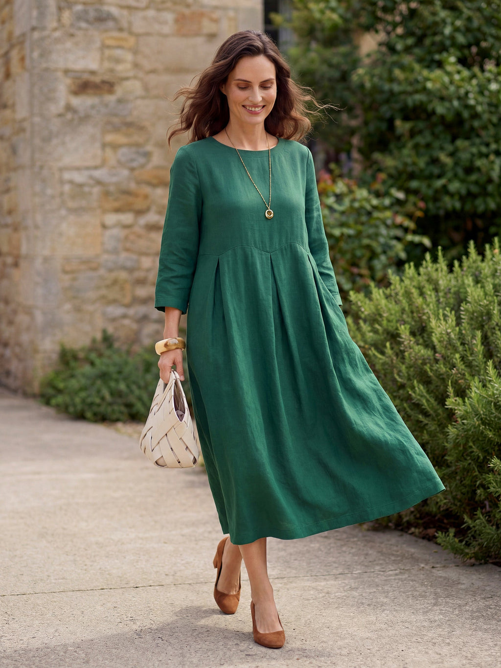 LINTICO 100% Linen Bateau Neck Pleated Maxi Dress ABIGAIL — dresses-maxi dresses-linen category context