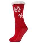 KADOU BOUTIQUE Women's Sweet Snowflake Plush Lined Slipper Sock - Red — main product shot