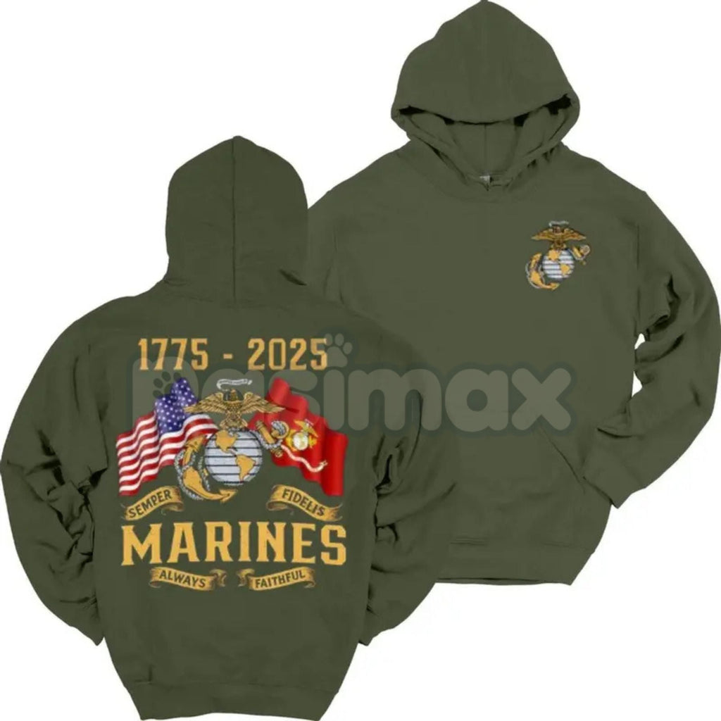 Pasimax Marines 250th Birthday Unisex Hoodie – Commemorative USMC 250 Year Anniversary Pullover, Honor the Corps Legacy — mai