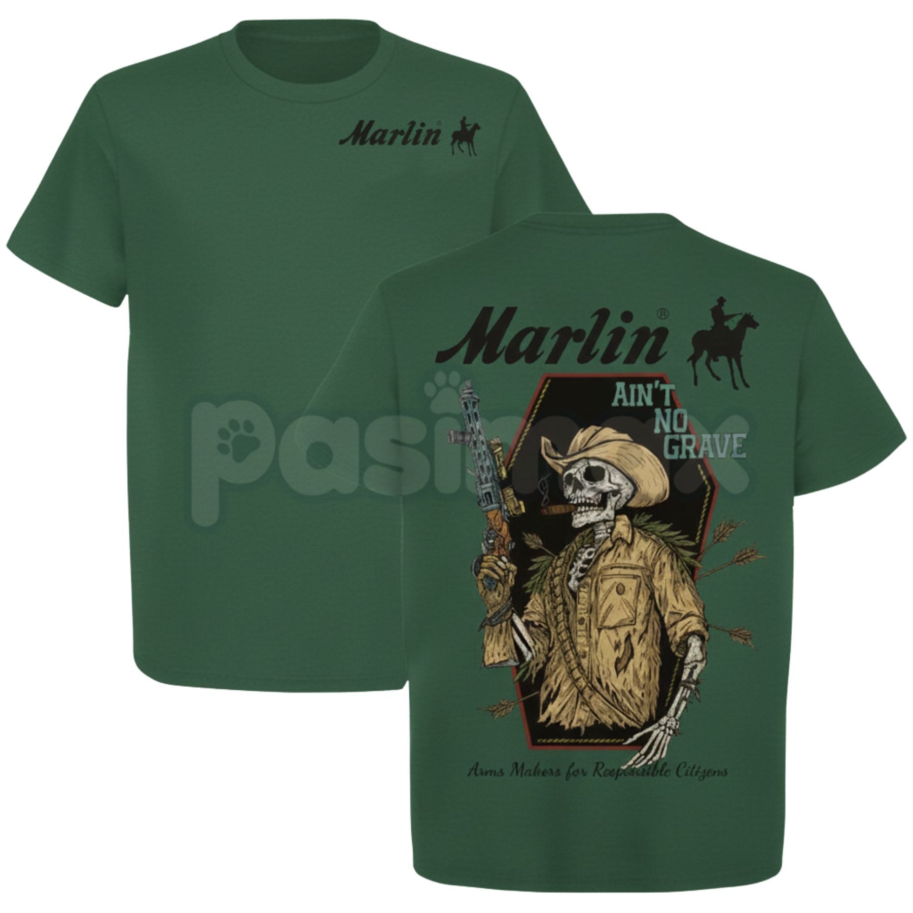 Pasimax Marlin "Ain't No Grave" Cowboy T-Shirt - Spiritual Western Graphic Tee, Rugged Inspirational Apparel, Classic Rifle &