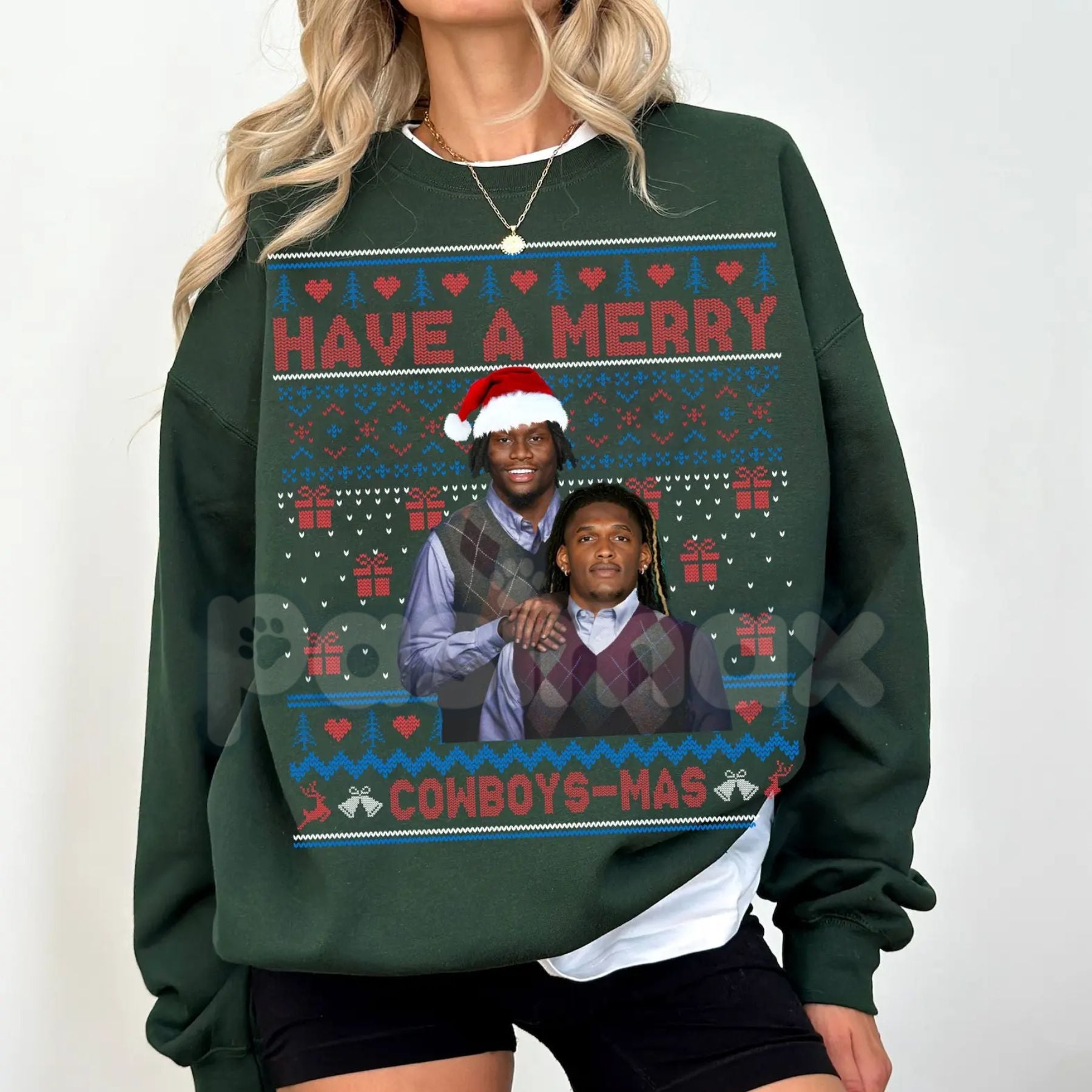 Pasimax Merry Pickens Lamb Christmas Ugly Graphic Sweatshirt | Funny NFL Cowboys Steelers Holiday Jumper | Wide Receiver Fan 
